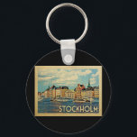 Stockholm Sweden Vintage Travel キーホルダー<br><div class="desc">Stockholm Sweden design in Vintage Travel style featuring a lovely coastal river setting.</div>