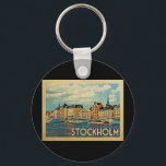 Stockholm Sweden Vintage Travel キーホルダー<br><div class="desc">Stockholm Sweden design in Vintage Travel style featuring a lovely coastal river setting.</div>