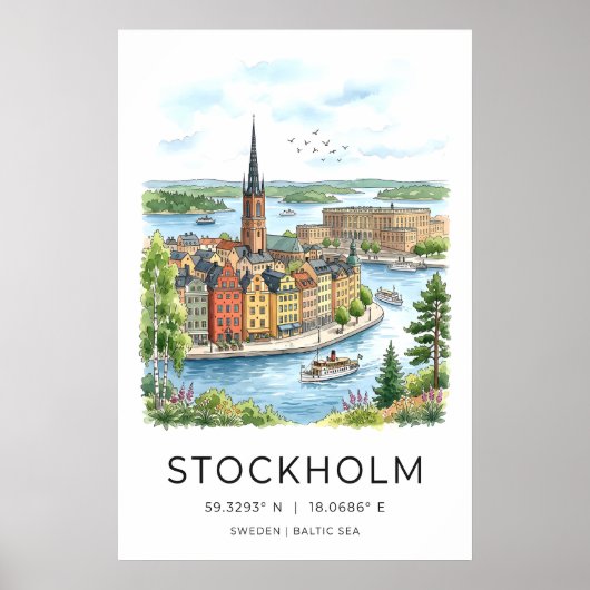 Stockholm Wall Art Print Nordic Waterfront ポスター (正面)