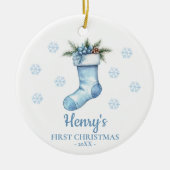 Stocking Personalized Baby's First Christmas セラミックオーナメント (正面)