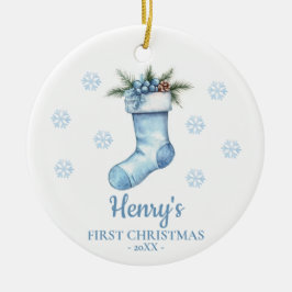 Stocking Personalized Baby's First Christmas セラミックオーナメント