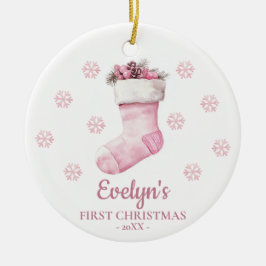Stocking Personalized Girl's First Christmas セラミックオーナメント