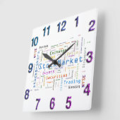 StockMarketデザインWordクラウドの概念 スクエア壁時計 (傾斜)