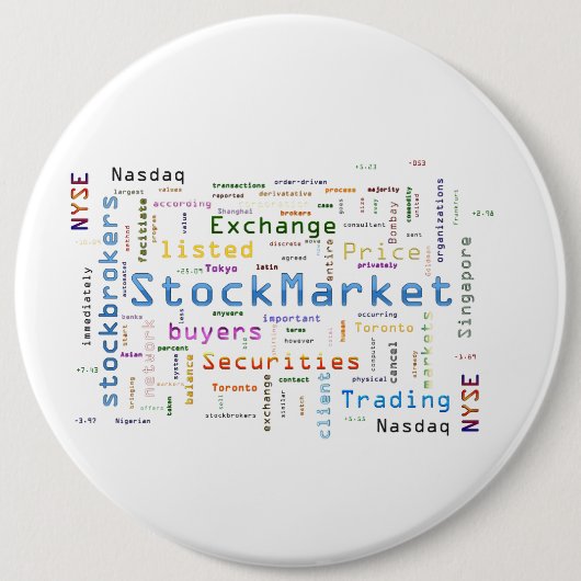 StockMarketデザインWordクラウドの概念 缶バッジ (正面)