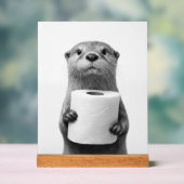 Stoic Otter Holding Toilet Paper Roll Black White アクリルサイン (ニュートラル)