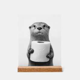 Stoic Otter Holding Toilet Paper Roll Black White アクリルサイン