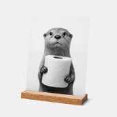 Stoic Otter Holding Toilet Paper Roll Black White アクリルサイン (傾斜)