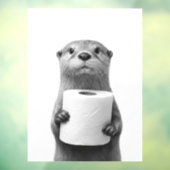 Stoic Otter Holding Toilet Paper Roll Black White ウィンドウサイン (シート3)