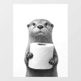 Stoic Otter Holding Toilet Paper Roll Black White ウィンドウサイン