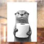 Stoic Otter Holding Toilet Paper Roll Black White ウィンドウサイン (シート2)