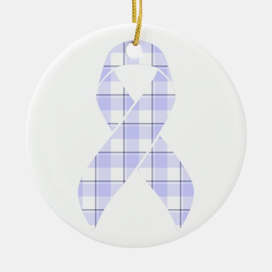 Stomach Cancer Awareness Plaid Periwinkle Ribbon セラミックオーナメント (正面)