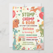 Stomp Chomp And Roar Dinosaur Birthday Party 招待状 (正面)