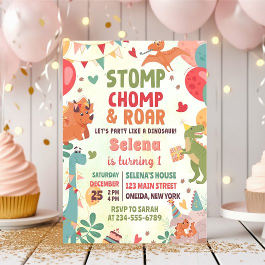 Stomp Chomp And Roar Dinosaur Birthday Party 招待状