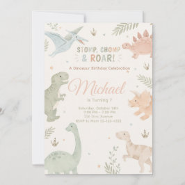 Stomp Chomp And Roar Dinosaur Invitation Editable 招待状