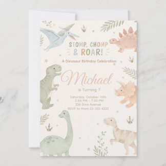 Stomp Chomp And Roar Dinosaur Invitation Editable 招待状