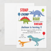 Stomp chomp roar Dinosaur Birthday Invitation 招待状 (正面/裏面)