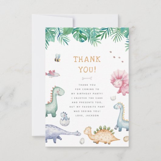Stomp, Chomp & Roar Dinosaur Boys Birthday Party サンキューカード (正面)