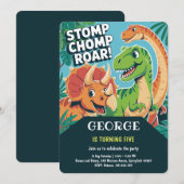 Stomp Chomp Roar | Fun Cute Dinosaurs 5th Birthday 招待状 (正面/裏面)