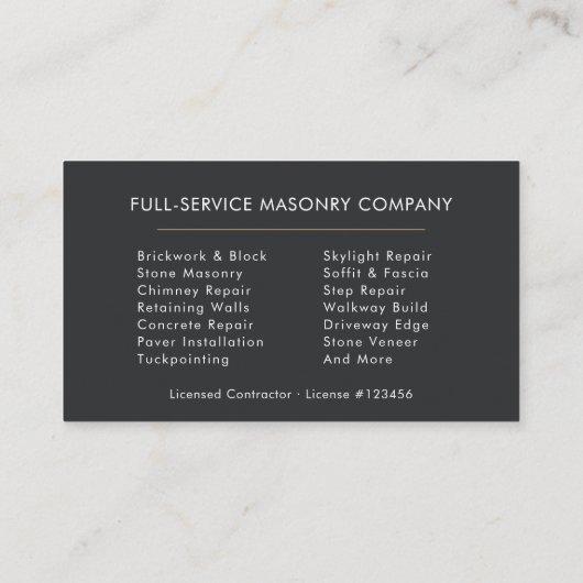 Stone Bricklayer Masonry Mason 名刺 (裏面)