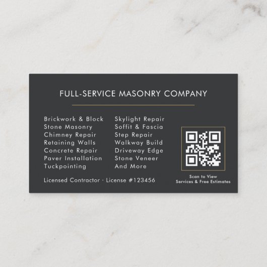 Stone Bricklayer Masonry Mason QR Code 名刺 (裏面)