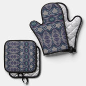 stone castle turqoise Oven Mitt and Pot Holders 鍋つかみ&鍋敷きセット (正面/裏面)