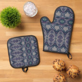 stone castle turqoise Oven Mitt and Pot Holders 鍋つかみ&鍋敷きセット (トップダウン)