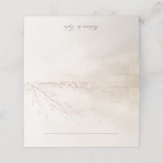 Stone & Cherry Blossom Wedding Folded Place Card プレイスカード (外部開封)