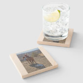 Stone Coaster- girl on horse, dog in shadow  ストーンコースター (横)