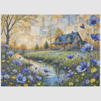 Stone Country Farmhouse in Patchwork Floral Valley 薄葉紙