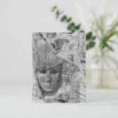 Stone face Abstract Mix Media Collage Black White ポストカード (スタンド正面)