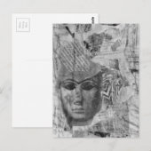 Stone face Abstract Mix Media Collage Black White ポストカード (正面/裏面)