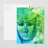 Stone face Abstract Mix Media Collage Blue Green ポストカード (正面/裏面)