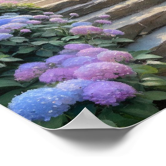 Stone Garden Stairway with Hydrangeas Romantic  ポスター (角)