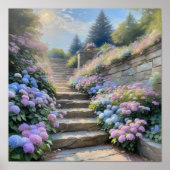 Stone Garden Stairway with Hydrangeas Romantic  ポスター (正面)