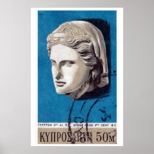 Stone Head Sculpture Matchbox Art Print, Cypriot ポスター (正面)