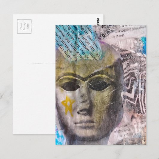 Stone lady face Abstract Mixed Media Collage ポストカード (正面/裏面)