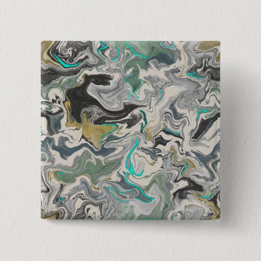 Stone Marbling with Turquoise Veins 2" Square 缶バッジ (正面)