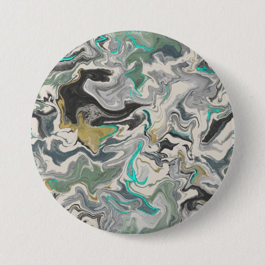 Stone Marbling with Turquoise Veins 3" Round 缶バッジ (正面)