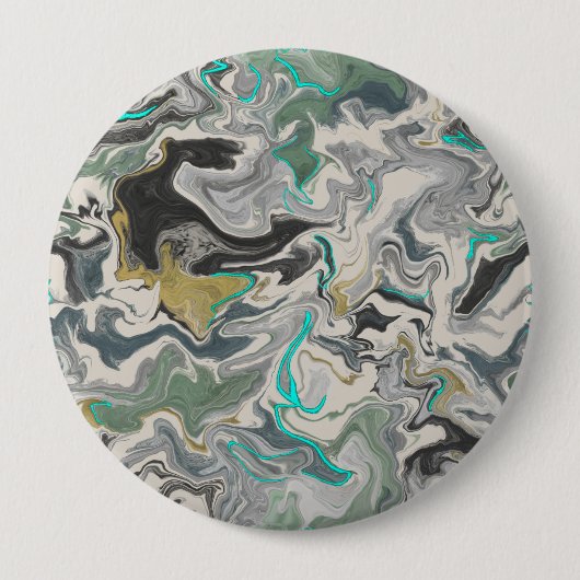 Stone Marbling with Turquoise Veins 4" Round 缶バッジ (正面)