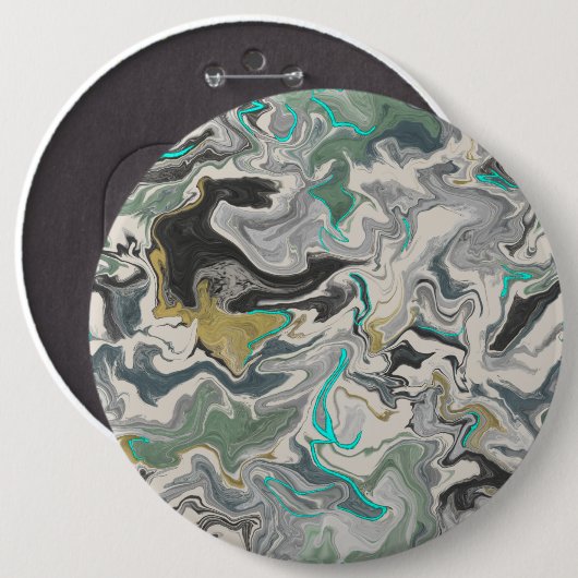 Stone Marbling with Turquoise Veins 6" Round 缶バッジ (正面&裏面)
