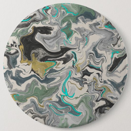 Stone Marbling with Turquoise Veins 6" Round 缶バッジ (正面)