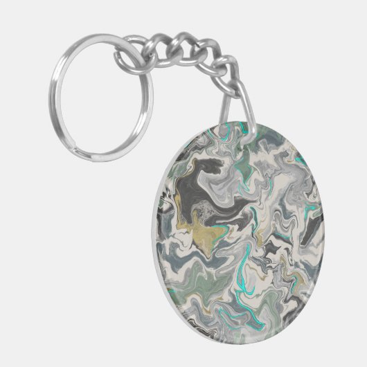 Stone Marbling with Turquoise Veins Acrylic Circle キーホルダー (正面左)
