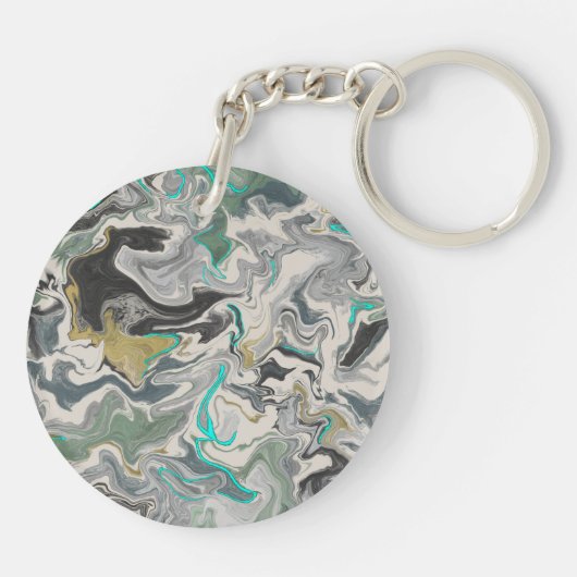 Stone Marbling with Turquoise Veins Acrylic Circle キーホルダー (裏面)