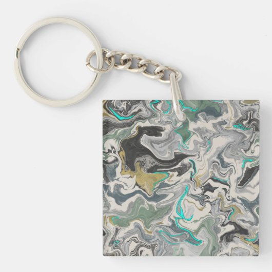 Stone Marbling with Turquoise Veins Square Acrylic キーホルダー (正面)