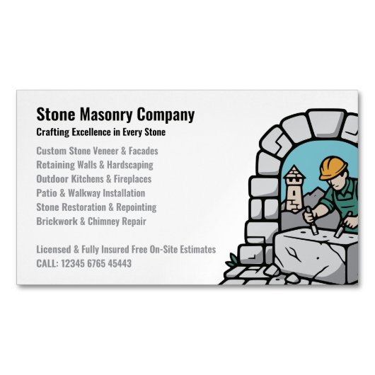 Stone Masonry Company Services Logo マグネット名刺 (正面)