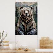 Stone Mosaic Bear Woodland ポスター (キッチン)