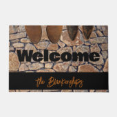 Stone Photo Welcome 擦り切れた Bootsファミリ名 ドアマット (正面)
