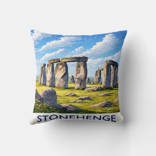 Stonehenge Throw Pillow Ancient Monument Landscape クッション (裏面)