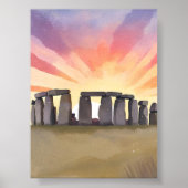 Stonehenge | Wiltshire England Historic Watercolor ポスター (正面)