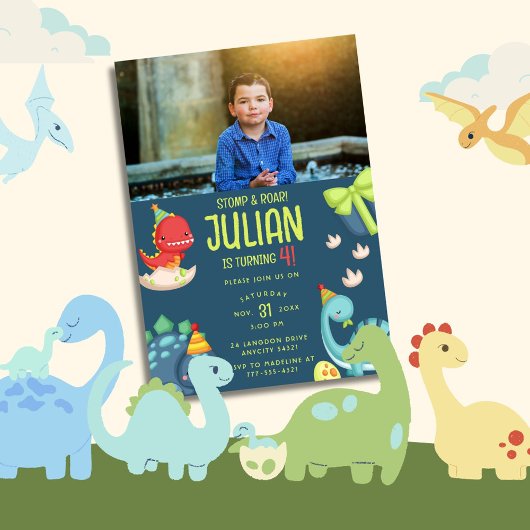STOPとROARターニング4恐竜誕生日 招待状